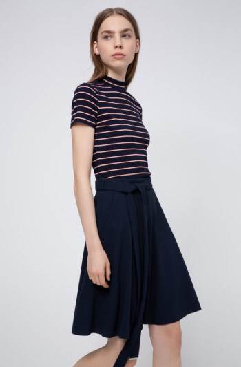 Hugo Boss A-line belted skirt Mørke Blå | BfVWFTwG