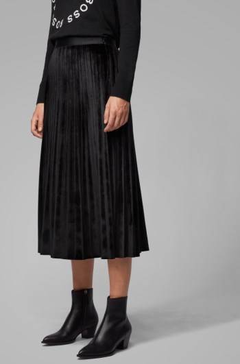 Hugo Boss A-line plissé skirt Svarte | EdtCDVWv