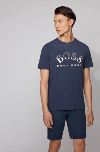 Hugo Boss African-cotton T-shirt Mørke Blå | mnaFOI8O