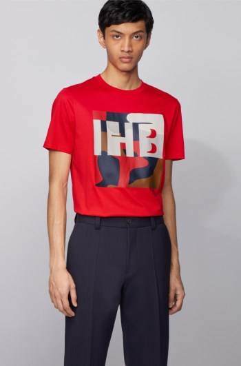 Hugo Boss Bomull T-shirt Rød | C6sJXhNH