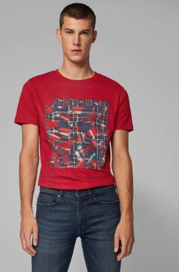 Hugo Boss Bomull T-shirt Rød | UwPls7Zi