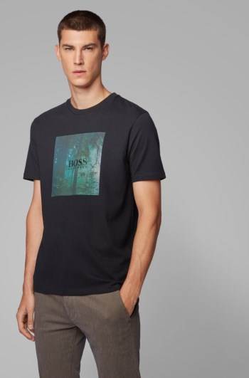 Hugo Boss Bomull T-shirt Svarte | phuAJqHS