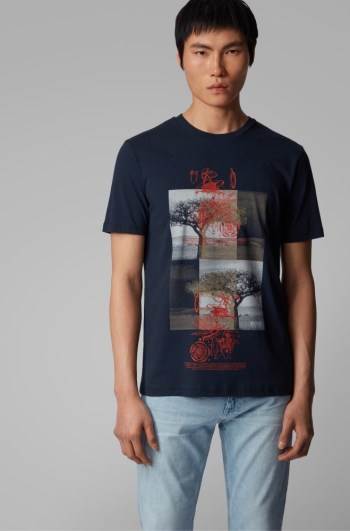 Hugo Boss Bomull-blend T-shirt Mørke Blå | IvMLmm2m