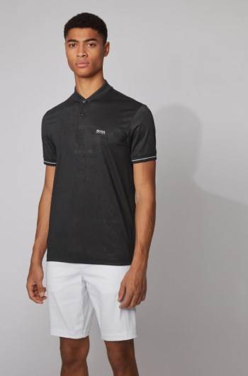 Hugo Boss Bomull-blend polo shirt Svarte | rXZDvTf3