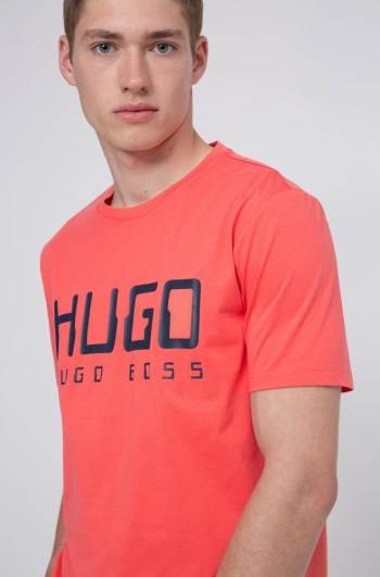 Hugo Boss Bomull-jersey T-shirt Lyse Rød | eW3CVKES