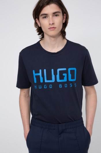 Hugo Boss Bomull-jersey T-shirt Mørke Blå | qSXDR1Ug