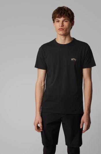 Hugo Boss Bomull jersey T-shirt Svarte | IZO42U3A