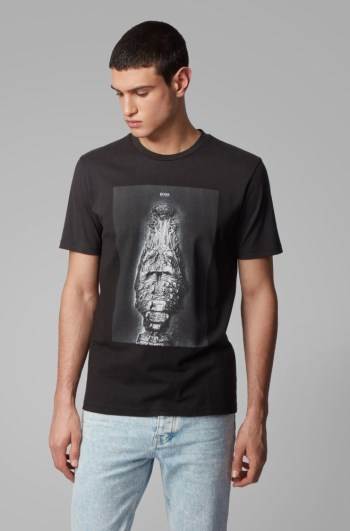 Hugo Boss Bomull-jersey T-shirt Svarte | S4y9UFVD