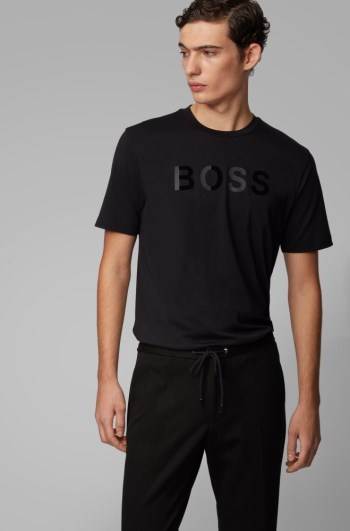 Hugo Boss Bomull jersey T-shirt Svarte | uOunXYkb