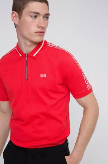 Hugo Boss Bomull-piqué zip-neck polo shirt Lyse Rosa | Nq7nWDs9