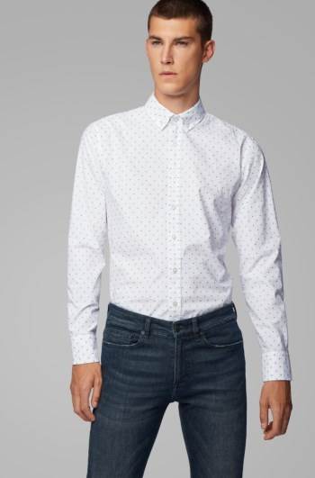 Hugo Boss Button-down slim-fit shirt Hvite | OTywooUx