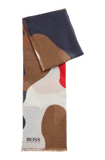 Hugo Boss Camouflage-print scarf Mørke Blå | CwQ4WBDF