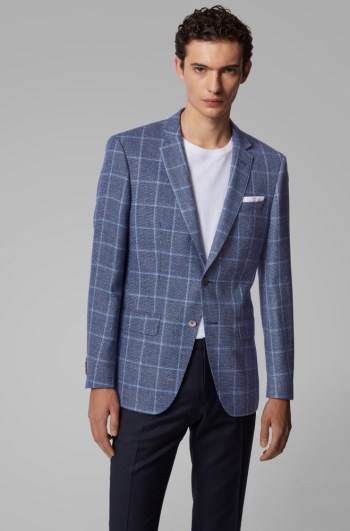 Hugo Boss Checked slim-fit jacket Blå | RQ82I5qW