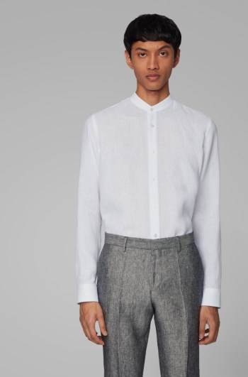 Hugo Boss Collarless slim-fit shirt Hvite | vnT1uouH