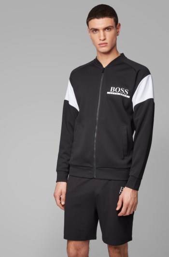 Hugo Boss College-style loungewear jacket Svarte | zNWOpLKe