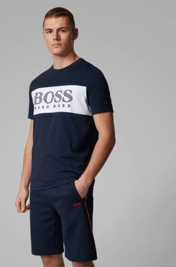 Hugo Boss Colour-block T-shirt Mørke Blå | UBbUtLkJ