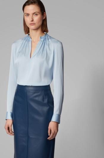 Hugo Boss Crepe-de-Chine blouse Lyse Blå | mJ1OJqxx