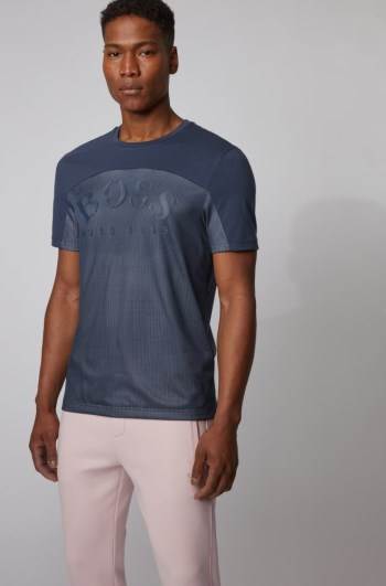 Hugo Boss Curved-logo T-shirt Mørke Blå | VHa6TomS