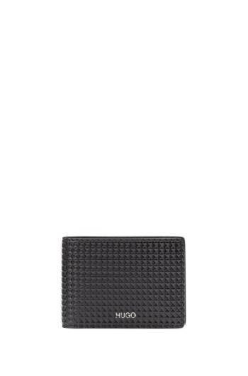 Hugo Boss Diamond-embossed billfold wallet Svarte | iQKUWsth