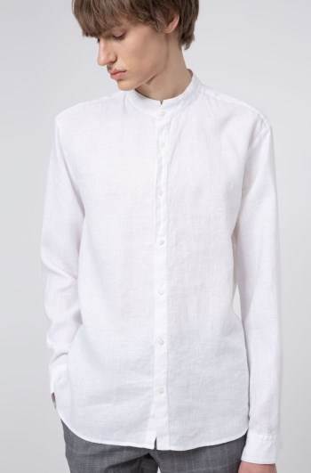 Hugo Boss Extra-slim-fit linen shirt Hvite | au5Gcp0U