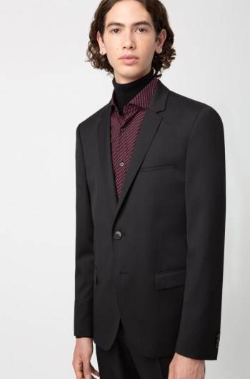 Hugo Boss Extra-slim-fit virgin-wool jacket Svarte | FJY0LWuR