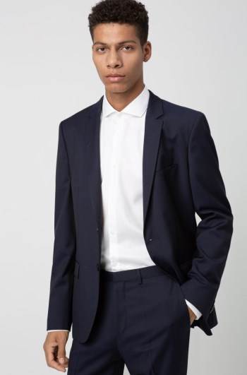 Hugo Boss Extra-slim-fit virgin-wool jacket Mørke Blå | O0NoqaR8