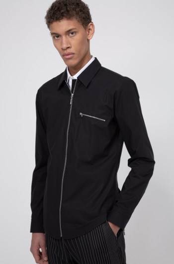 Hugo Boss Extra-slim-fit zip-through shirt Svarte | AGdz9YKo