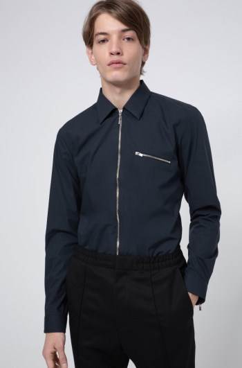 Hugo Boss Extra-slim-fit zip-through shirt Mørke Blå | VveTjOPr