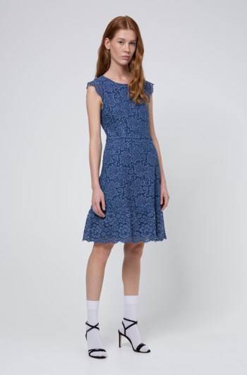 Hugo Boss Floral-lace dress Blå | YO4AdhNL