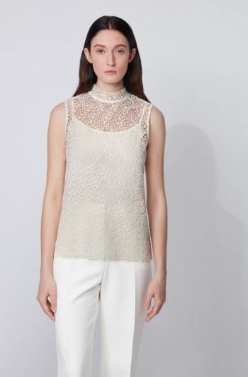 Hugo Boss Floral-lace sleeveless top Hvite | 7aehsrpj