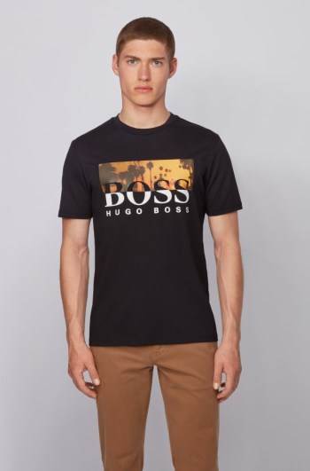 Hugo Boss Fully recyclable T-shirt Svarte | 0PjPAx0L