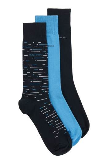 Hugo Boss Gift-boxed three-pack of regular-length cotton-blend socks Mørke Blå | PMgF1WSm