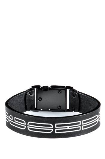 Hugo Boss Italian-leather cuff Svarte | xQpo8L2B