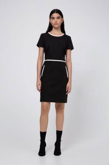 Hugo Boss Kort-sleeved shift dress Svarte | sXrTNrjk