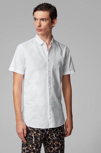 Hugo Boss Kort-sleeved slim-fit shirt Hvite | t7iBbVIk