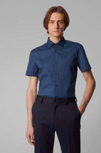 Hugo Boss Kort-sleeved slim-fit shirt Lyse Blå | L0YBCtEZ