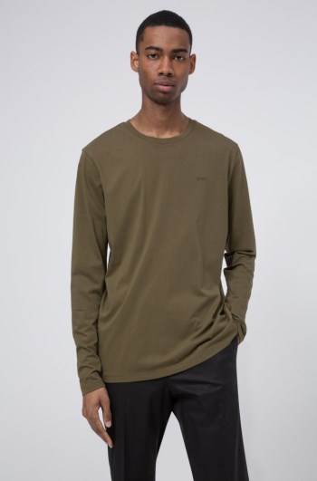 Hugo Boss Long-sleeved cotton T-shirt Khaki | xu7WtwUA