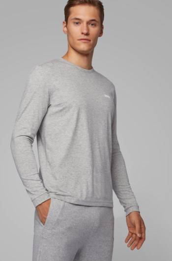 Hugo Boss Long-sleeved cotton T-shirt Lyse Grå | PIvOnssG