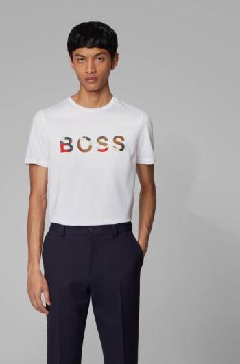 Hugo Boss Mercerised-cotton T-shirt Hvite | Y6f0MfcY