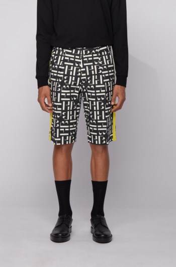 Hugo Boss Monogram-print relaxed-fit shorts Svarte | sIOkH4hn