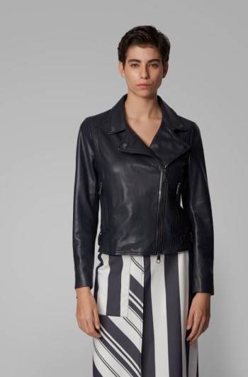 Hugo Boss Nappa-leather biker jacket Mørke Blå | 1lxnyZ43