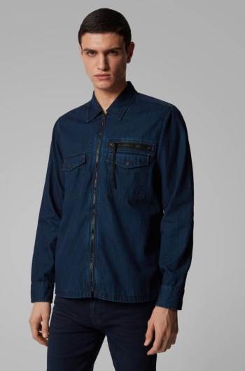 Hugo Boss Oversized-fit denim shirt Mørke Blå | gklIOnOu