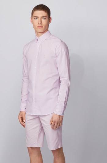 Hugo Boss Oxford-cotton slim-fit shirt Mørke Rosa | 3lIZjcYd