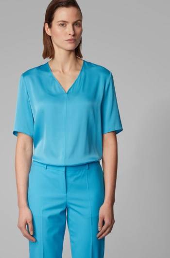 Hugo Boss Regular-fit blouse Turkis | BtpBSXHw