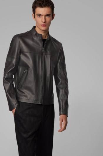 Hugo Boss Regular-fit leather jacket Svarte | uNEedEsL