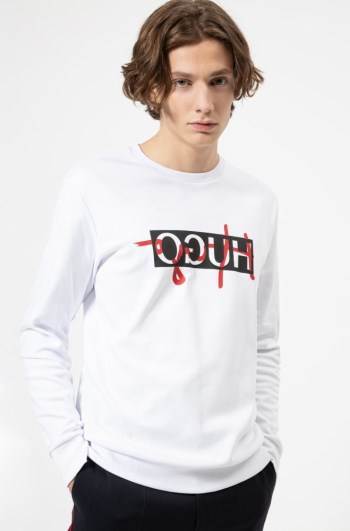 Hugo Boss Regular-fit sweatshirt Hvite | 22pfnXUg