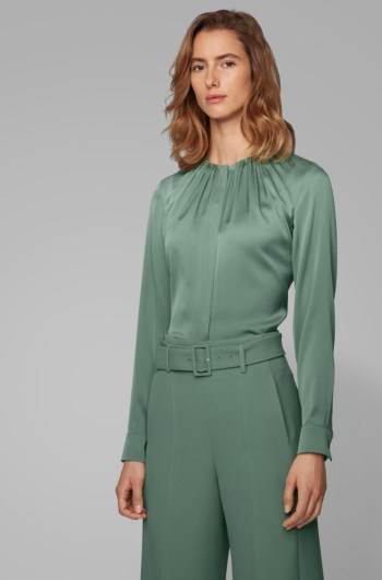 Hugo Boss Silk-blend blouse Lyse Grønn | 0Xh1zSzr