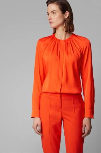 Hugo Boss Silk-blend blouse Oransje | IBnY7bIS