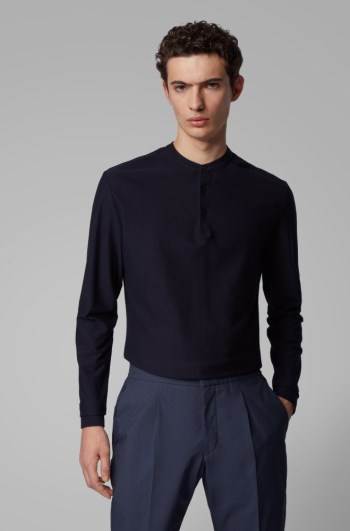 Hugo Boss Slim-fit Henley shirt Mørke Blå | iL5zFtaN