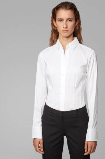 Hugo Boss Slim-fit blouse Hvite | iRY1ojwW